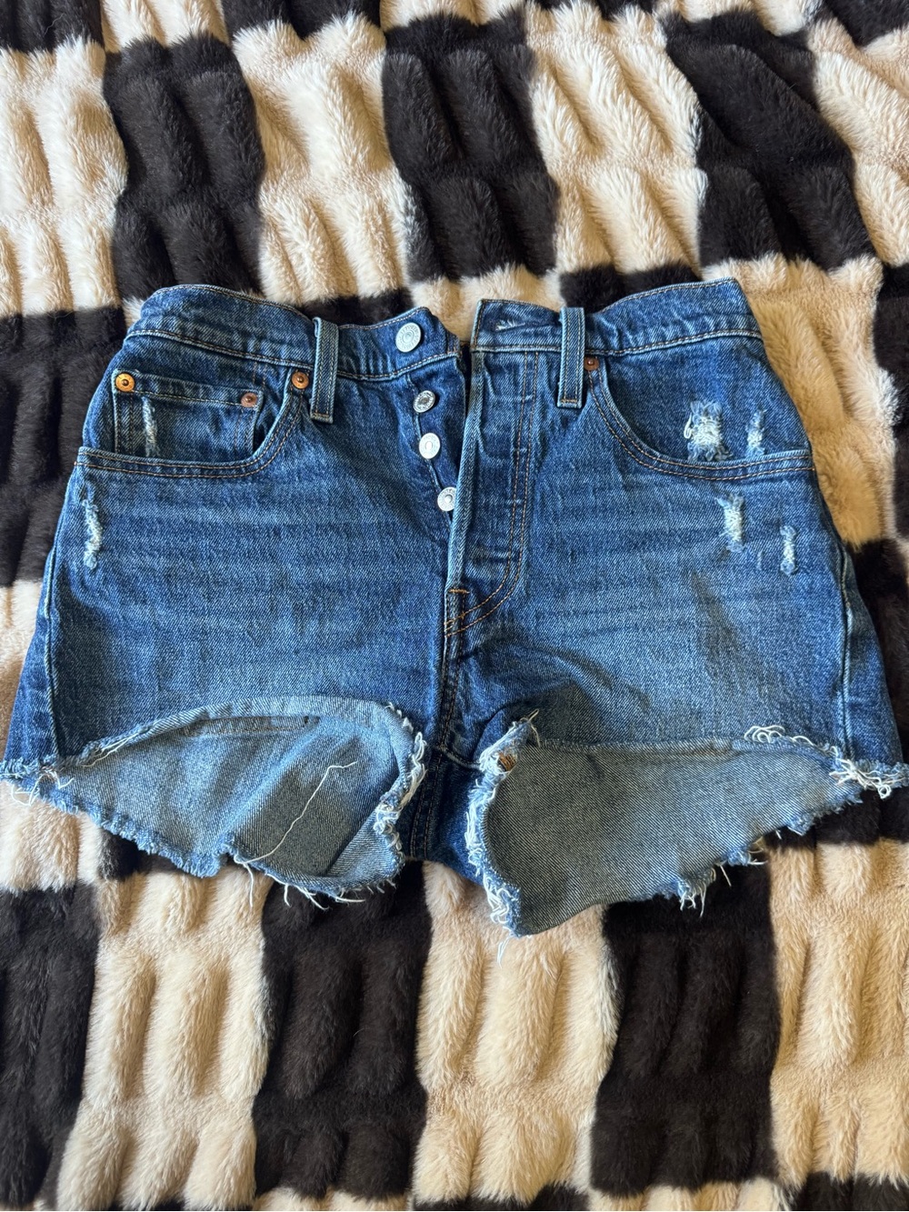 Levi's Distressed Blue High-Rise Button-Fly Denim Shorts